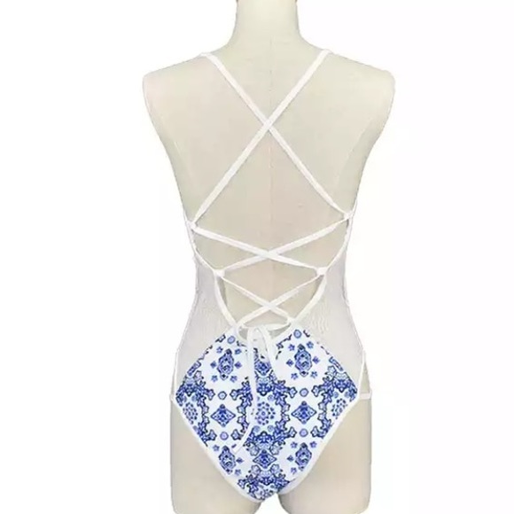 Monica Blue White Lace Swimsuit - Picture 5 of 6